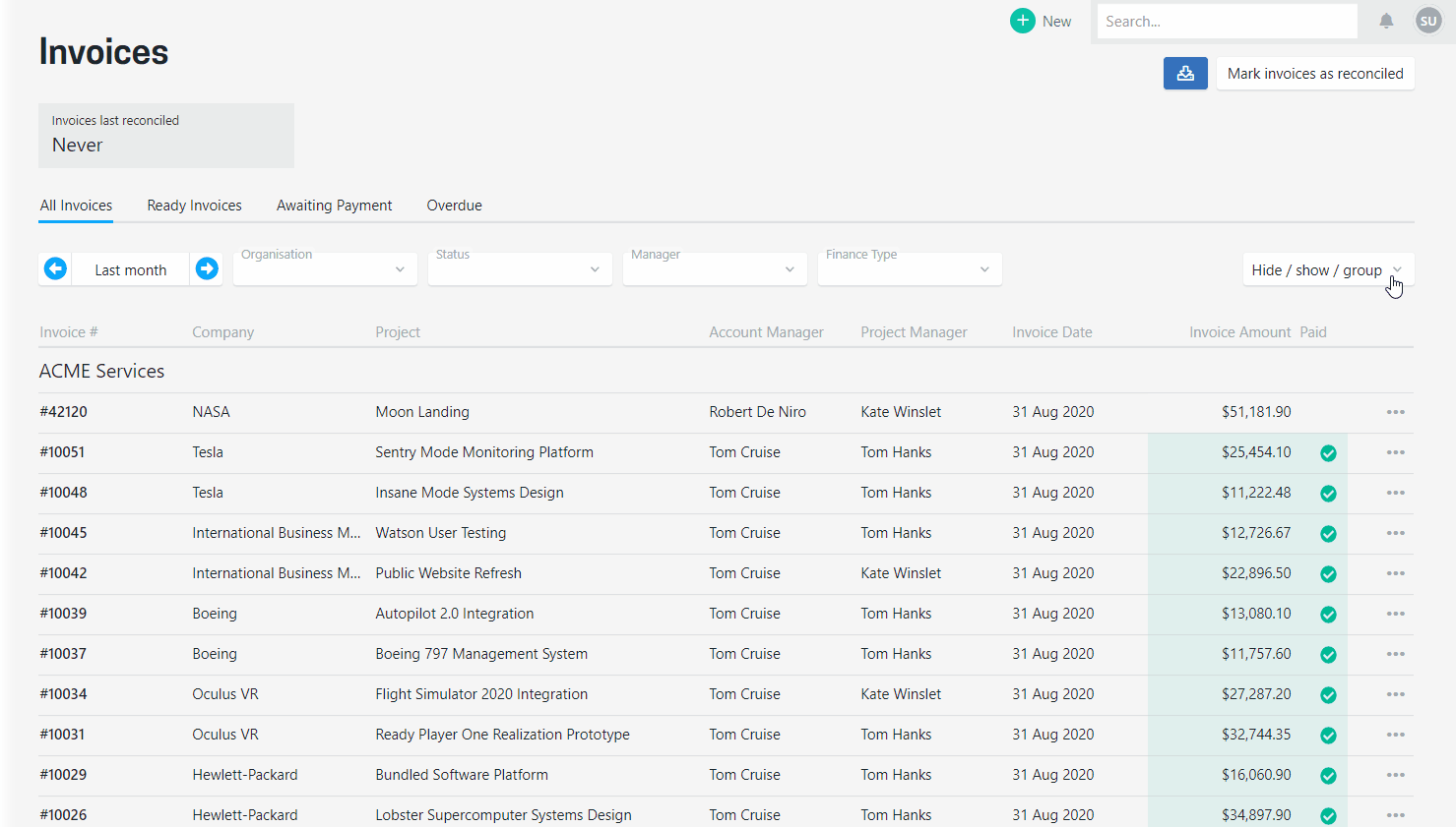 Use the show/hide option to see what columns you might want to see