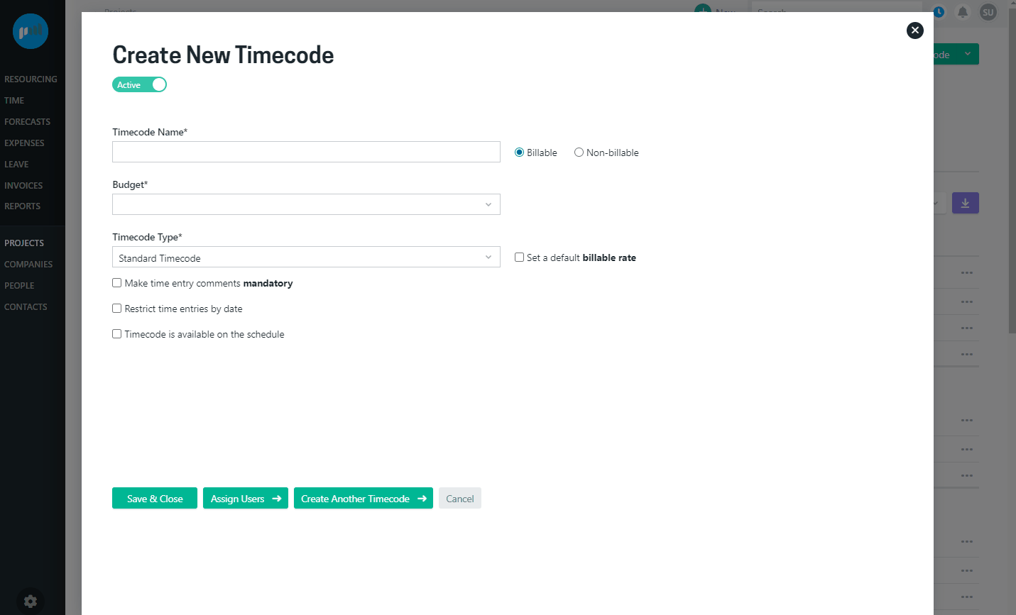 Non-billable timecode