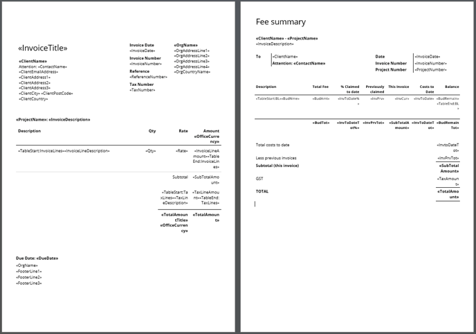 Template - invoice fee summary