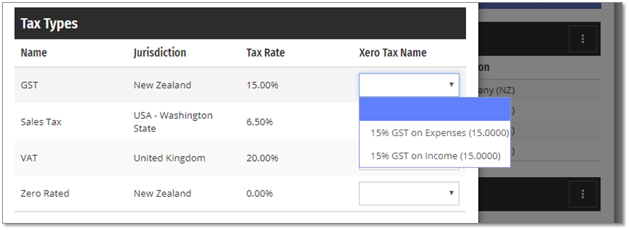 Establish the mapping between the Projectworks tax types and the corresponding tax in Xero