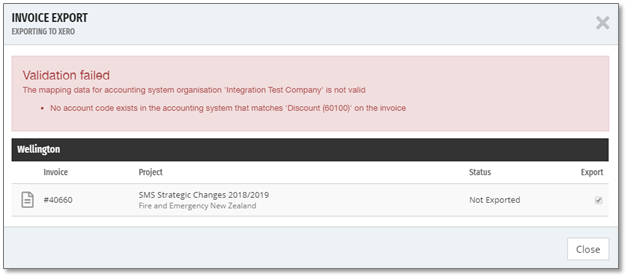 Invoices must pass validation to be exported to Xero