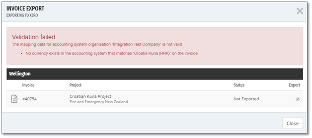 Only invoices for a currency which exists in your Xero organization can be exported